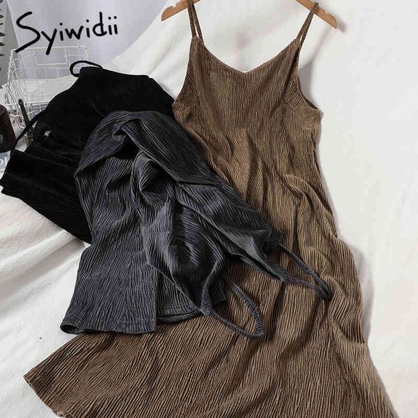 

syiwidii fashion high waist camis dresses women backless sleeveless a-line solid black clothing summer spring korean 210417, Black;gray