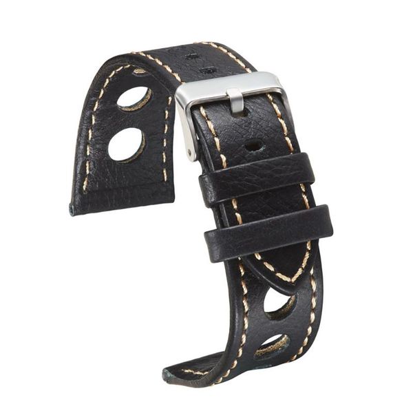 

watch bands 22mm 24mm leather strap brown black for men cowhide band with buckle 3 hole breathable high quality, Black;brown