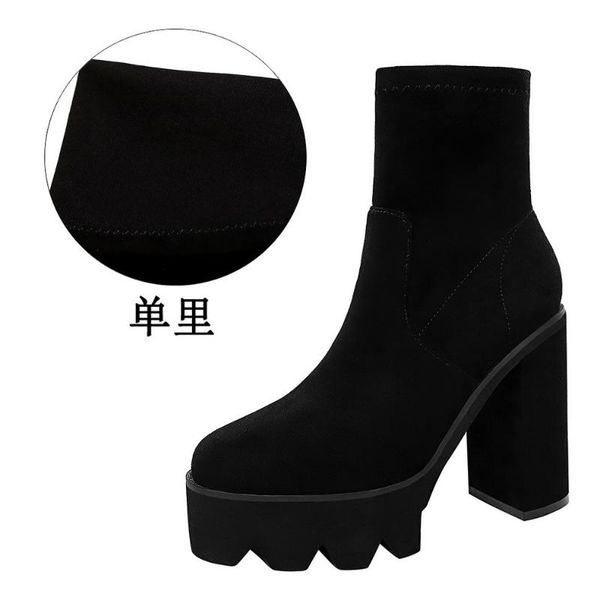 

boots fashion women ladies round toe high heel ankle zipper autumn winter block platform booties blacksize34-40, Black