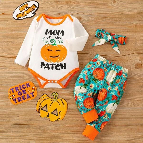 

clothing sets children's boy baby for girls halloween pumpkin letter romper bodysuit pants outfits roupas infantis menina, White