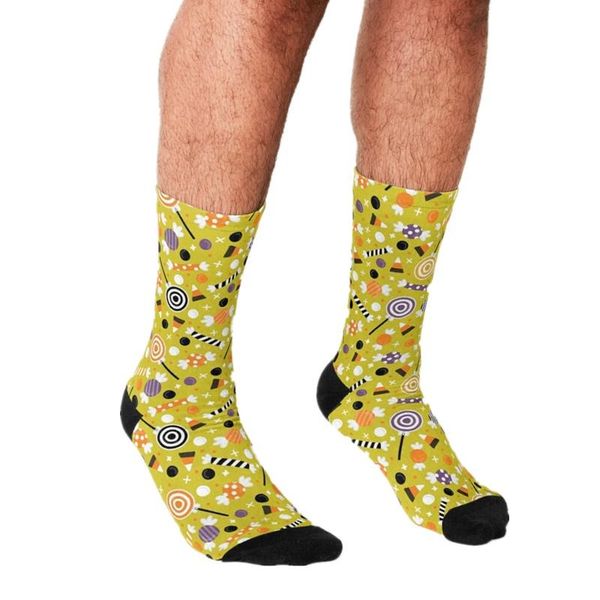 

men's socks 2021 funny halloween candy pattern printed hip hop men happy cute boys street style crazy for, Black