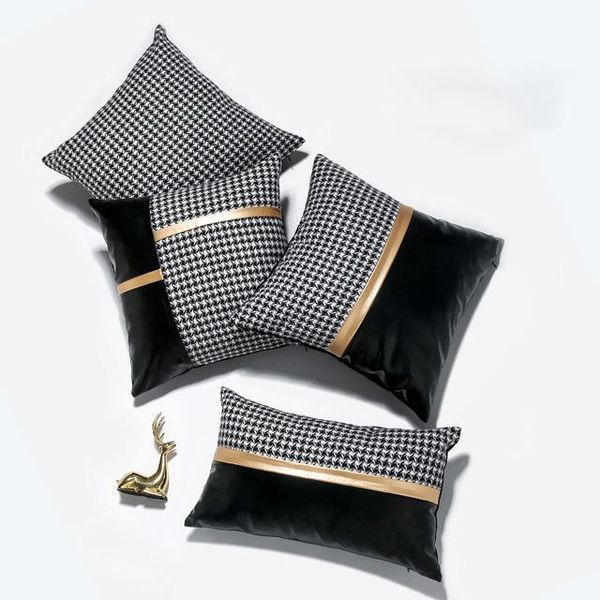 

cushion/decorative pillow cushion cover decorative throw houndstooth pu stitching case sofa bed coussin pillowcase
