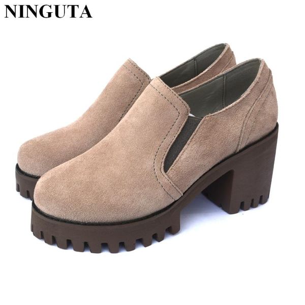 

punk suede leather platform shoes woman autumn casual women high heel dress, Black