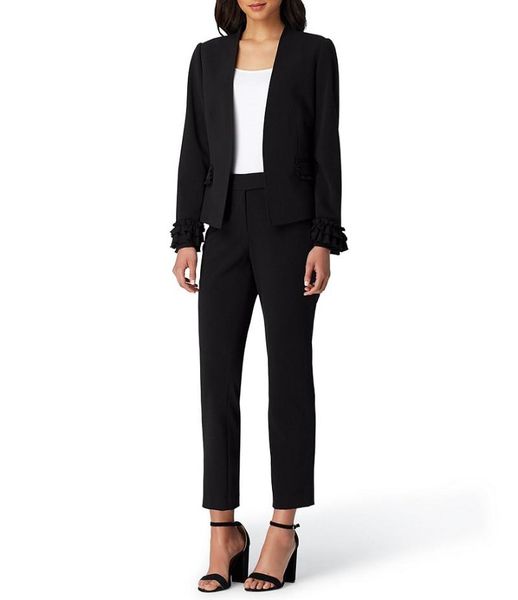 

women's suits & blazers layers cuff black pants work minimalist office lady custom made 2 piece jacket/pants w28, White;black