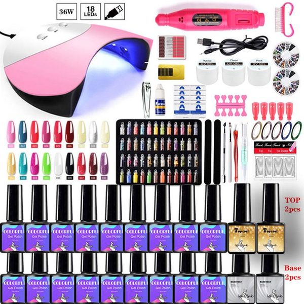 

nail art kits manicure set with 120w/54w/36w uv led lamp 20000rpm drill machine 20 color gel polish kit tools
