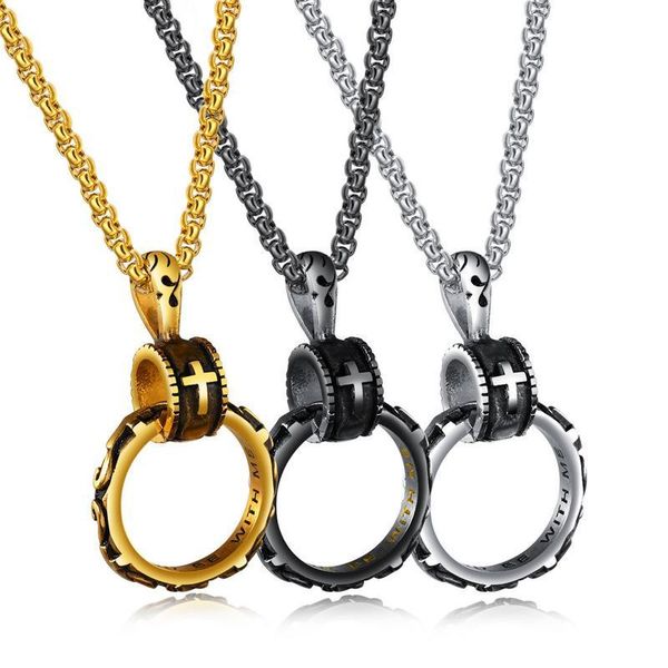 

pendant necklaces hip hop rock 316l stainless steel gold be with me cross round pendants necklace for men christian jewelry drop, Silver