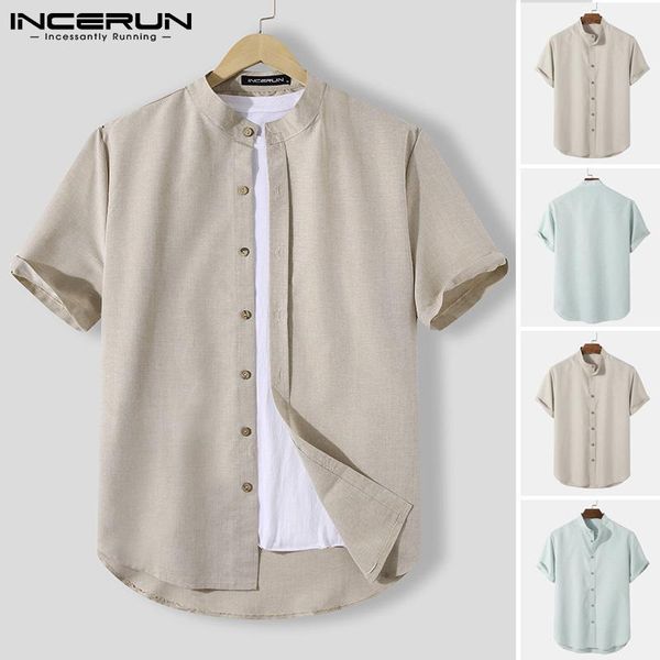 

men's casual shirts incerun 2021 camisa cotton stylish leisure streetwear blouse loose all-match simple short-sleeved shirt s-3xl, White;black