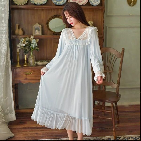 

soft modal lace long womens sleepwears nightgowns vintage white princess sleeve solid color nighty spring autumn, Black;red