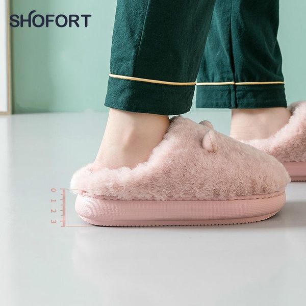 

slippers for women 2021 fashion flock solid color all-match winter shoes warm soft indoor cotton furry, Black