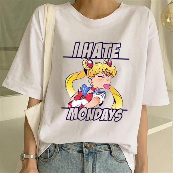 

funny i hate mondays sailor womens moon 90s harajuku women cute female kawaii tees, White