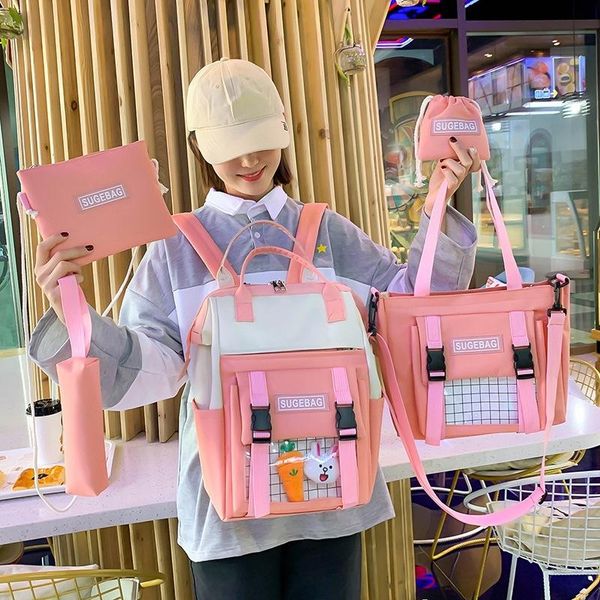 

backpack canvas school bag women's five-piece korean campus student women backpacks for teenagers girls