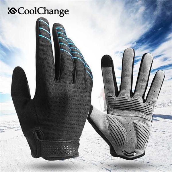 

coolchange men' cycling gloves long finger gel pad sport mtb bike touch screen bicycle full glove guantes ciclismo 211124, Blue;gray