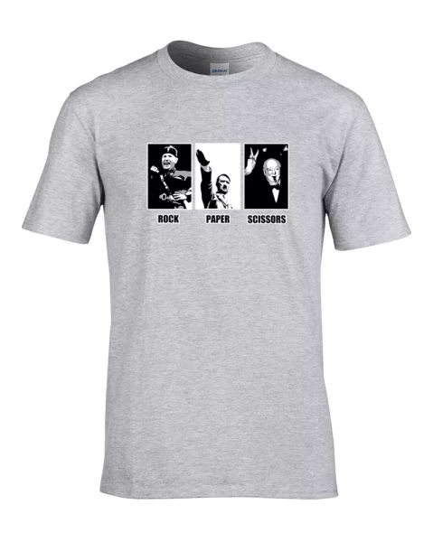 

rock paper scissors- world war two leaders, churchill - funny men's t-shirt, White;black