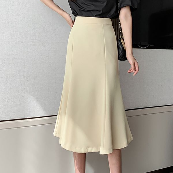 

casual dresses zipper mermaid woman skirts high waist solid midi elegant korean style women office lady summer q802, Black;gray