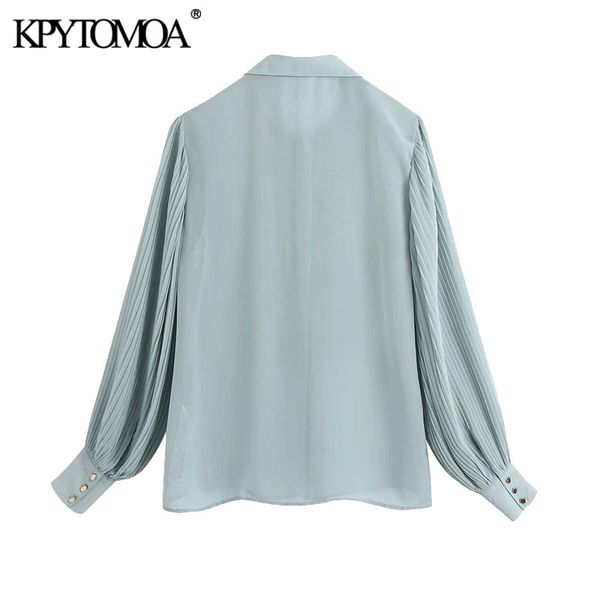 

kpytomoa women 2021 fashion with buttons ruffled blouses vintage pleated long sleeve office wear female shirts blusas chic, White