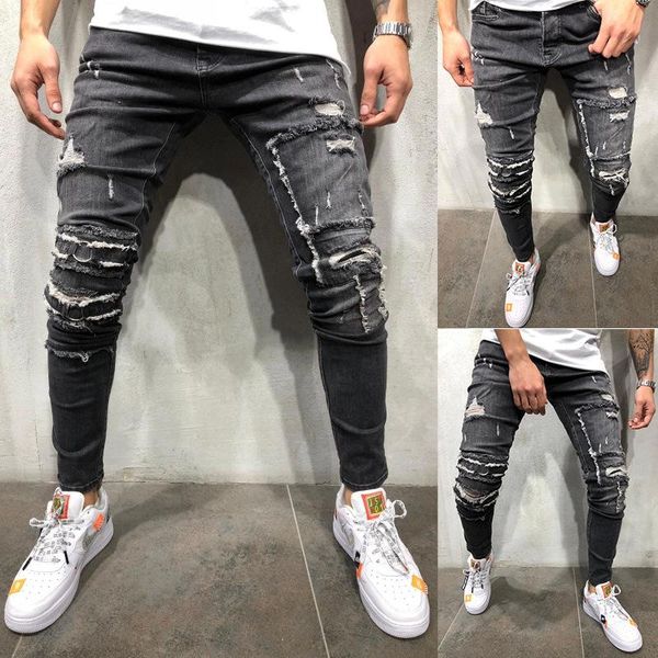 Jeans ricamati con foro da uomo Fashion Trend Slim Luxury Demin Pencil Pants Pantaloni da uomo casual a vita bassa di design maschile taglia S-3XL