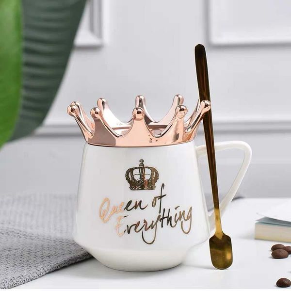 

nordic wind pink crown cup ins mug spoon coffee creative ceramic water milk for breakfast cups and mugs girl gift cute