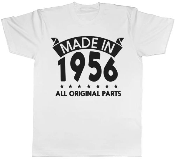 

made in 1956 all original parts birthday mens short sleeve t-shirt, White;black