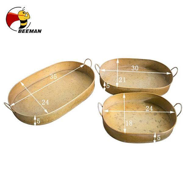 

dishes & plates european retro gold metal plate with handle handcraft oval wrought vintage storage bread tray home decoration garden restaur
