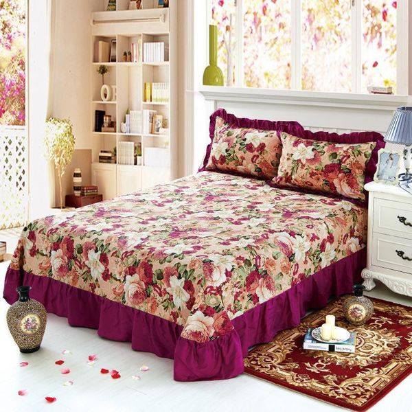 

sheets & sets 40 100% pure cotton ruffled soft bed sheet purple large bedsheet queen king size with two covers flat