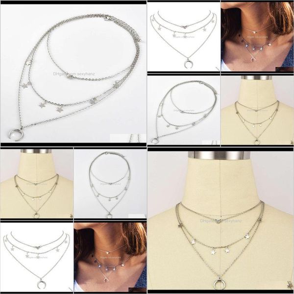

necklaces & pendants jewelry drop delivery 2021 womens multi-layer five pointed star moon pendant necklace combination fashion a0210 rmhed, Silver