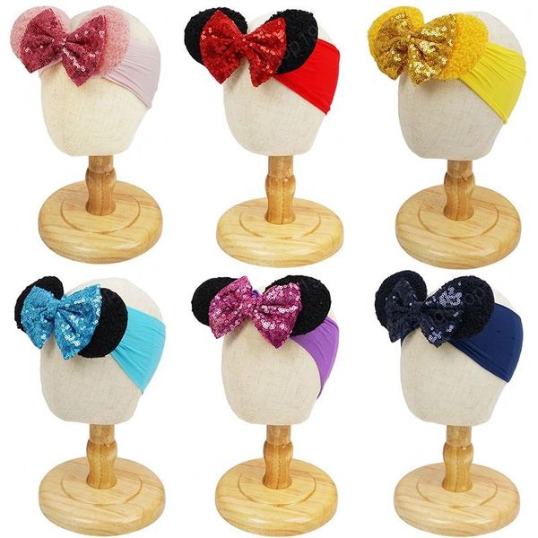 Acessórios de cabelo para bebés Crianças meninas lantejoulas laço headbands infantil headdress rato orelha hairbands cabeça envoltório toddlers recém-nascido turbante headwear