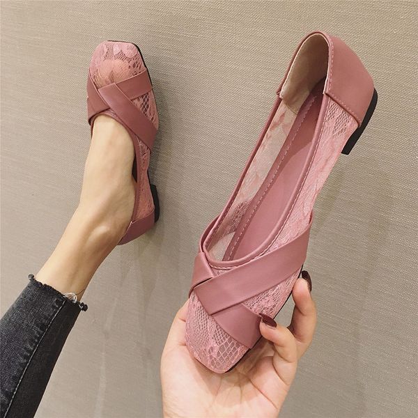 

2021 summer flats women lace shoes elegant office ladies boat shoes casual women flats black pink footwear a2274, Black;white