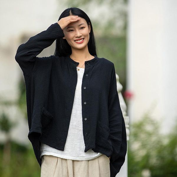 

women's jackets women cotton linen irregular length outerwear coat female loose patchwork ladies sprign autumn 2021, Black;brown