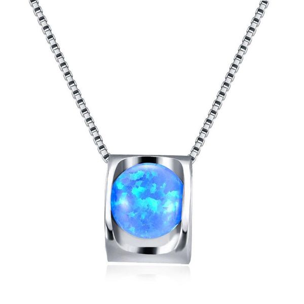 

pendant necklaces round white fire opal womens square necklace jewelry fashion adjustable cute women, Silver