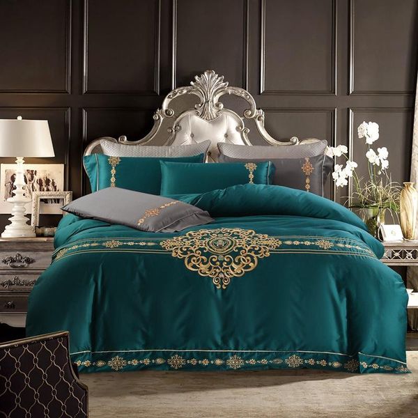 

bedding sets luxury european style 100s egyptian cotton gold embroidery set double duvet cover bed sheet pillowcases home textile