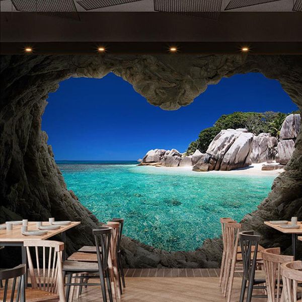 

wallpapers modern 3d cave landscape wallpaper wall cloth theme el sofa background restaurant visual extension space
