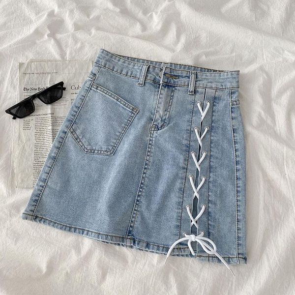 

skirts dign sense denim 2021 summer women's fashion temperament high waist straight tube bandage a-shaped skirt, Black