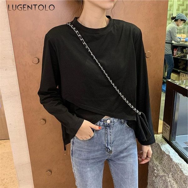 

women's t-shirt women spring autumn korean fashion long-sleeved tshirt irregular feamle bottoming t-shirts lugentolo, White