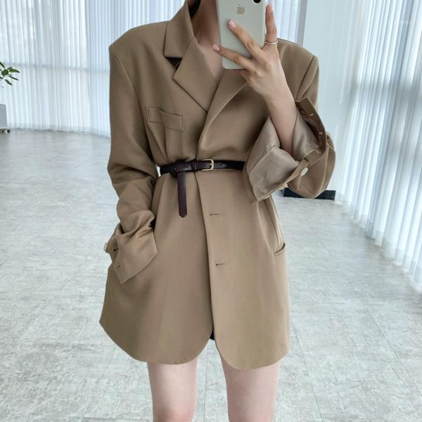 

spring office lady coat elegant long sleeve turn down collar loose solid color korean style vintage women jacket women's jackets1, Black;brown
