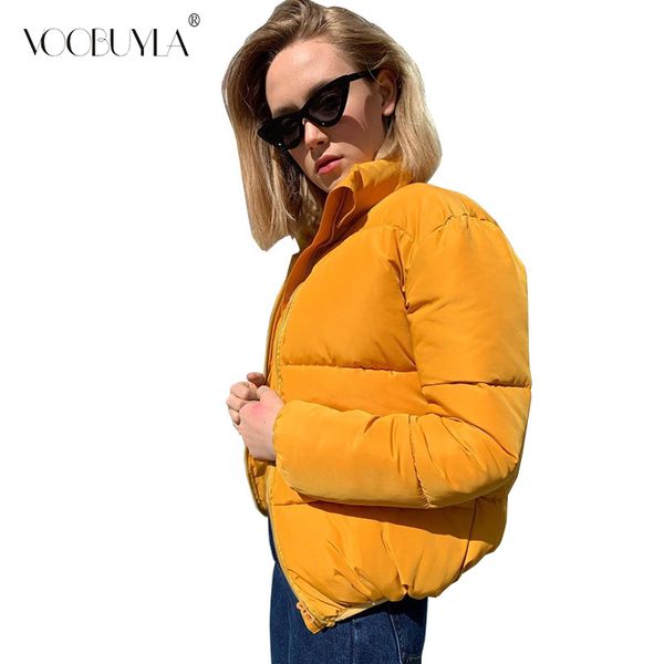 

voobuyla solid bubble coat stand collar oversized short winter autumn female warm puffer jacket parkas mujer snow wear, Black