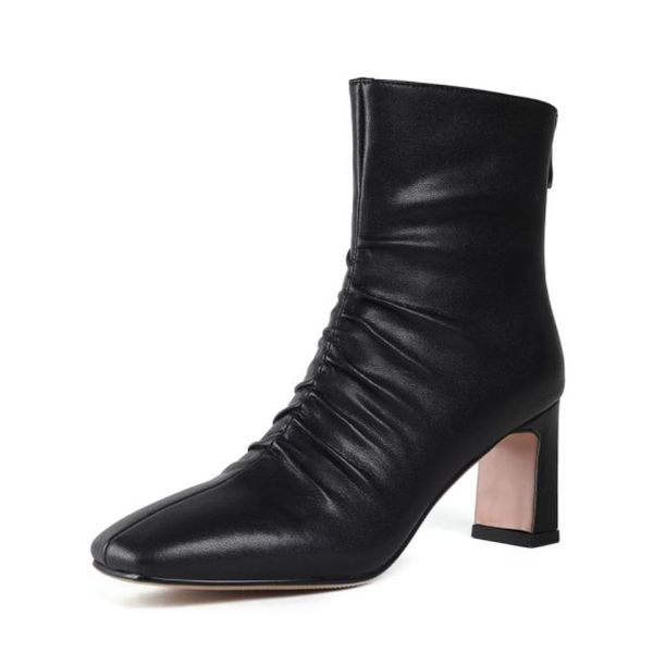

Women High Heel Boots Genuine Leather Women Shoes For Winter Fashion Party Short Boots Ladies Footwear Size 34-40, Black