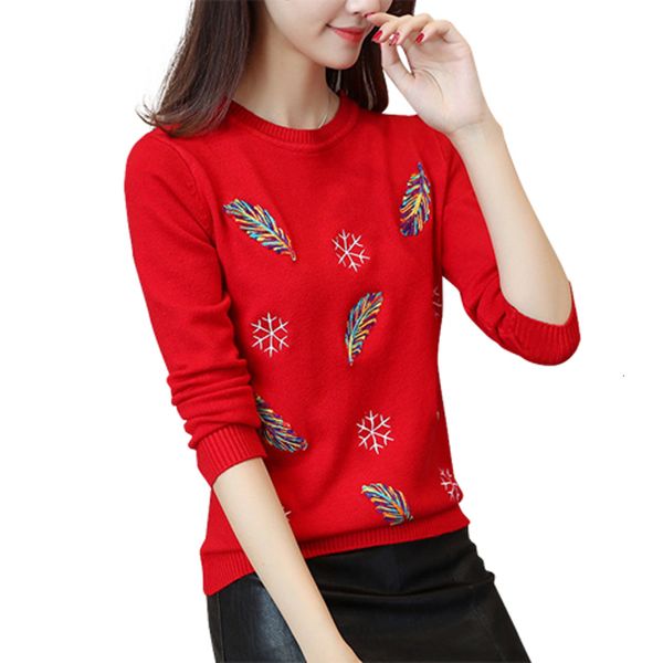 

women's sweaters autumn embroidered beads women's nightgown feathers snowflakes soft, loose neck sweater shirt p6os, White;black
