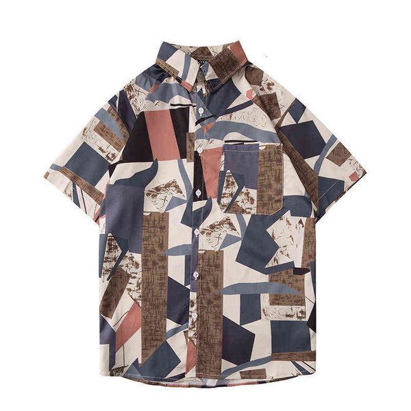 

men's casual shirts t-shirt men's loose fashion ins ancient handsome korean print 5-sleeve shirt short sleeve, White;black