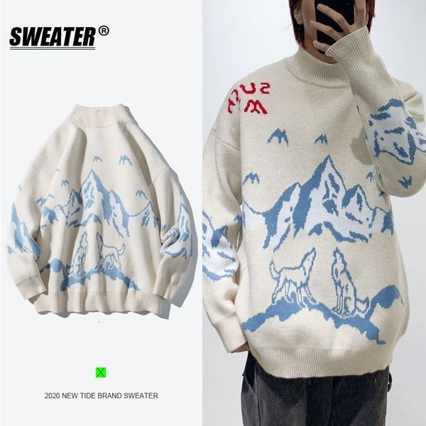 

sweaters knit chao brand men's large semi turtleneck sweater thickened autumn and winter korean casual color matching off shoulder t sh, White;black