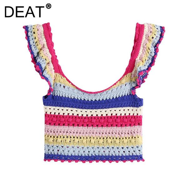 

women's tanks & camis [deat] 2021 summer fashion tide sleeveless u-neck ruffles splicing knitting temperament chic women tank 13z586, White