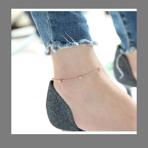 

anklets anti-fading stainless steel round bead snake bone chain anklet women's gold foot jewelry, Red;blue