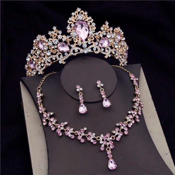 

earrings & necklace gorgeous gold color crystal bridal jewelry sets fashion tiaras crown choker women wedding dress set, Silver