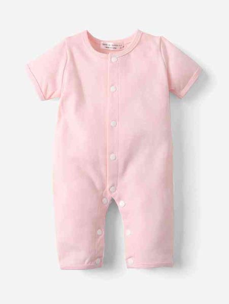 

newborn baby solid pressed button jumpsuit she, Blue