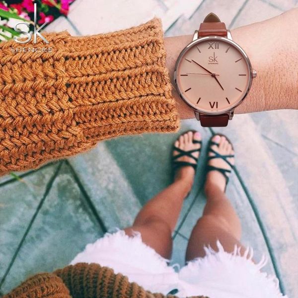 

wristwatches 2021 women's watch simple style dial casual quartz fashion female wristwatch business leather strap brand clock, Slivery;brown