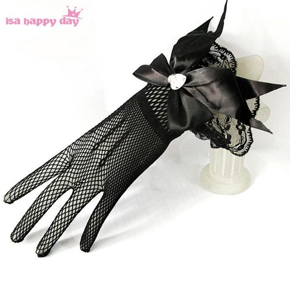 

bridal gloves costume lace mesh women summer black white bow short lady elegant full finger glove party dance mittens