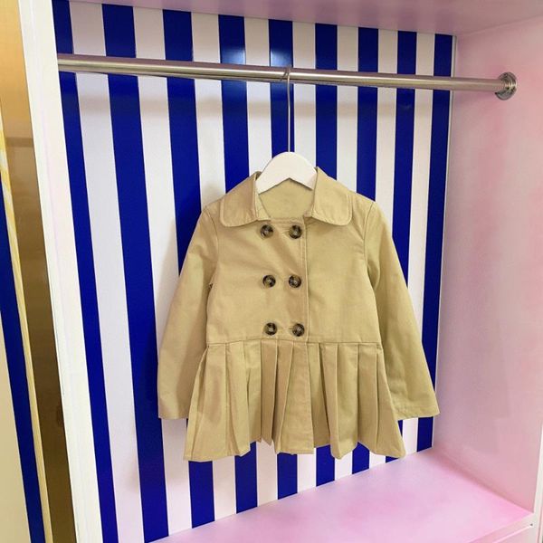 

coat autumn and winter children's clothing 2021 girls retro british style double-breasted pleated hem windbreaker jacket, western, Blue;gray