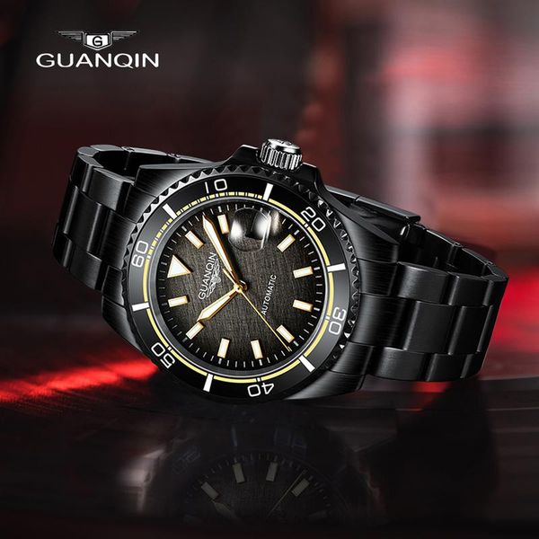 

wristwatches guanqin men mechanical watches luxury automatic watch for nh35 stainless steel waterproof business sport relogio masculino, Slivery;brown