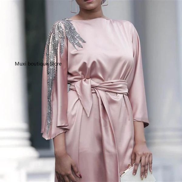 

muslim abaya middle east dubai elastic satin dress exquisitely embroidered sleeve round neck cardigan ethnic clothing, Red
