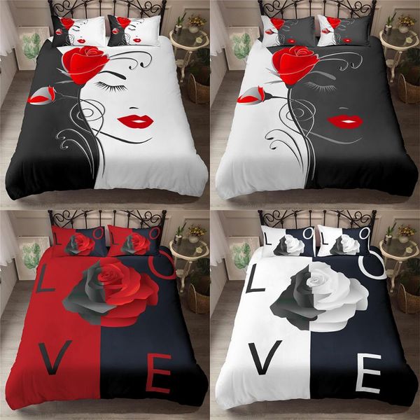 

bedding sets 2021 rose flower 2/3 pcs king  sizes beautiful woman duvet cover set print comforter bed linen