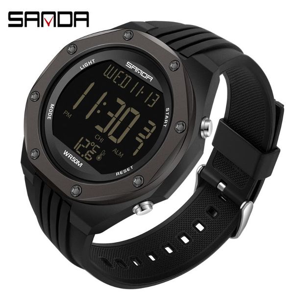 

wristwatches sanda fashion men's military watch multifunctional sports waterproof body temperature digital led 6028, Slivery;brown